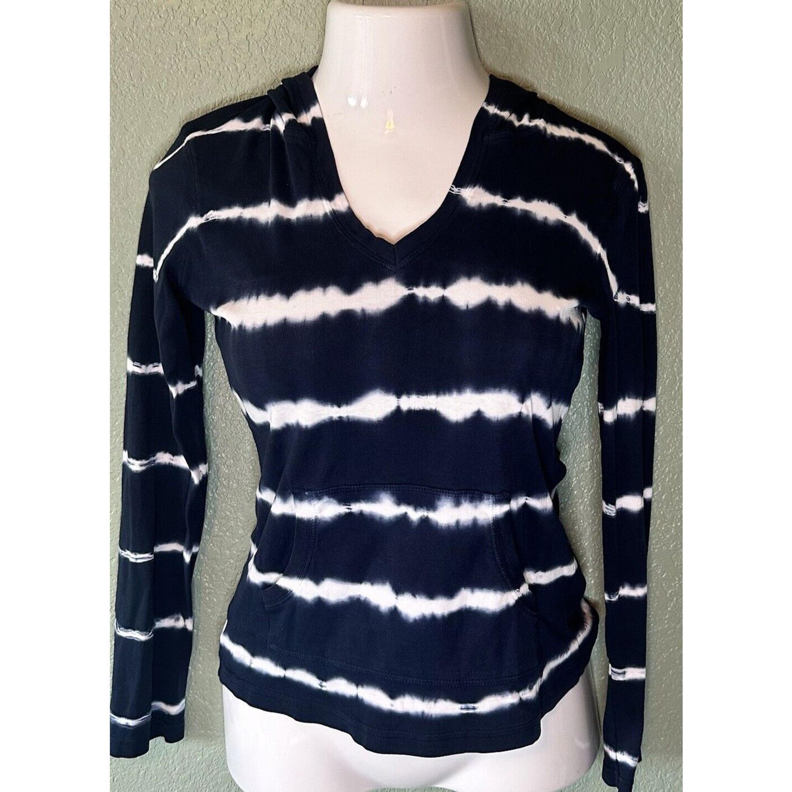 CHAPS Women's Navy Blue Tie Dye Long Sleeve Pullover Hoodie Petite PS S Shirt