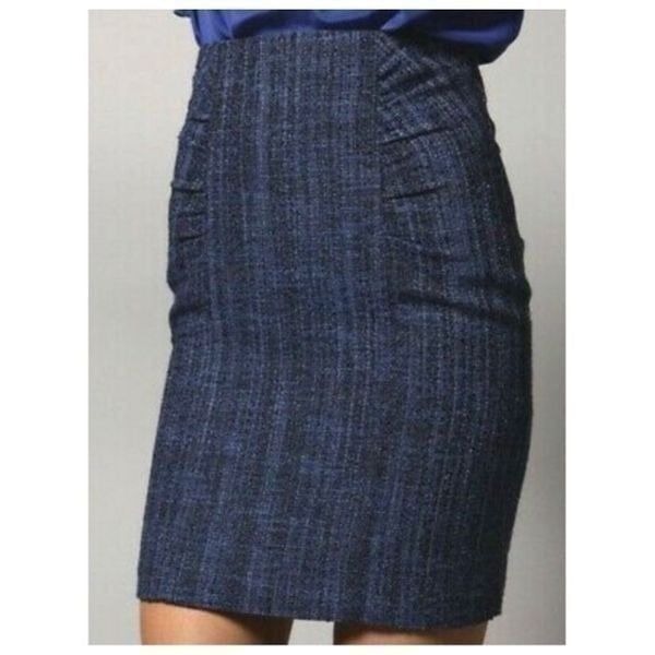 Nanette Lepore Blue Lined Back Zip Above The Knee Tweed Pencil Skirt Size 4