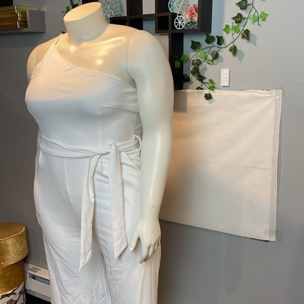 Arabess One Shoulder detachable waist tie Wide Leg White Jumpsuit size XL