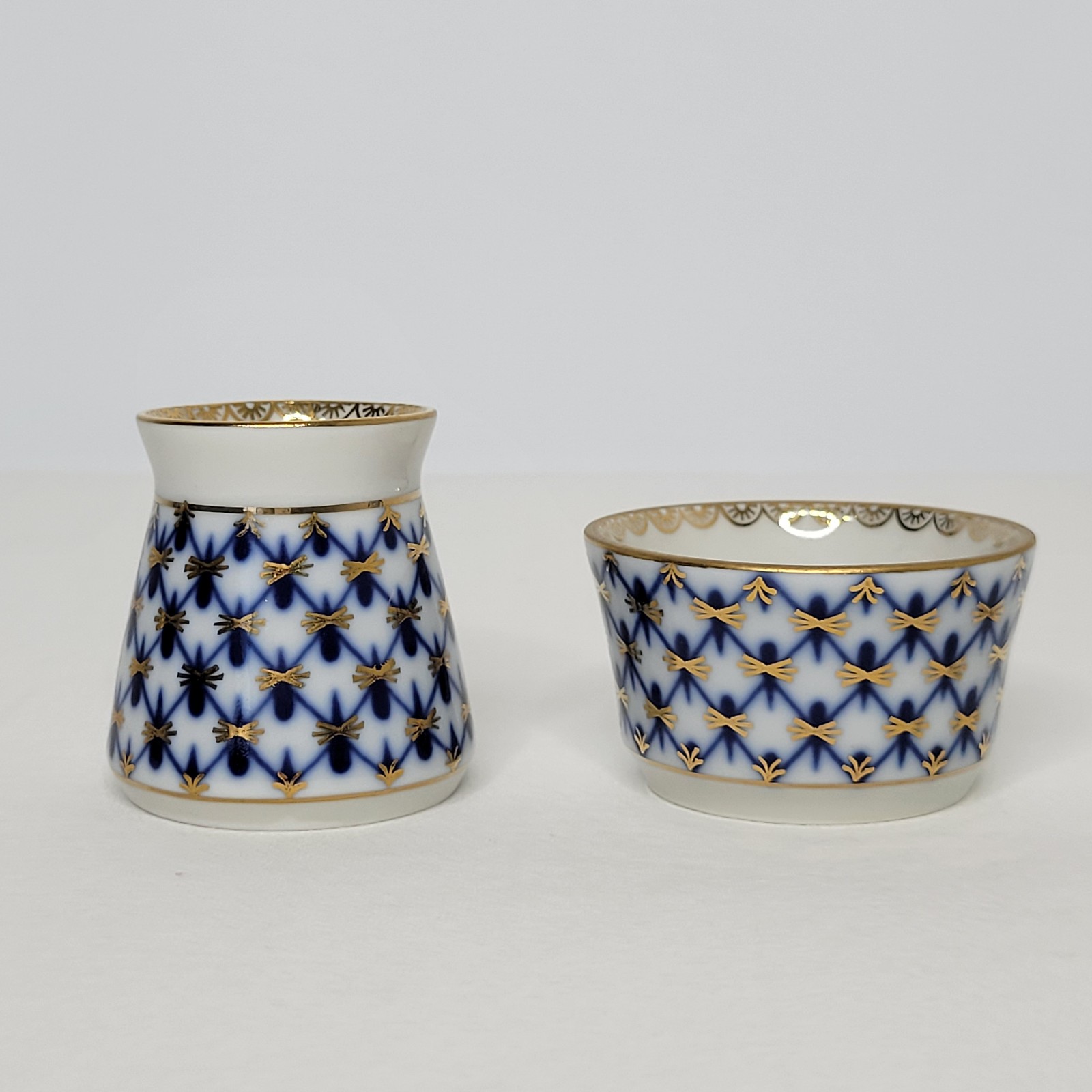 Vintage Lomonosov Cobalt Blue Net Open Salt and Pepper Set