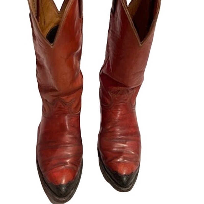 Vintage Tony Lama Black Label Cowboy Boots Leather Toe Detail