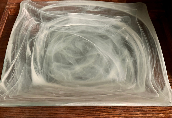 Smoke Colored Soft Blue White Glass Thick Bowl 12.5 Square x 2 Deep Wide Rim