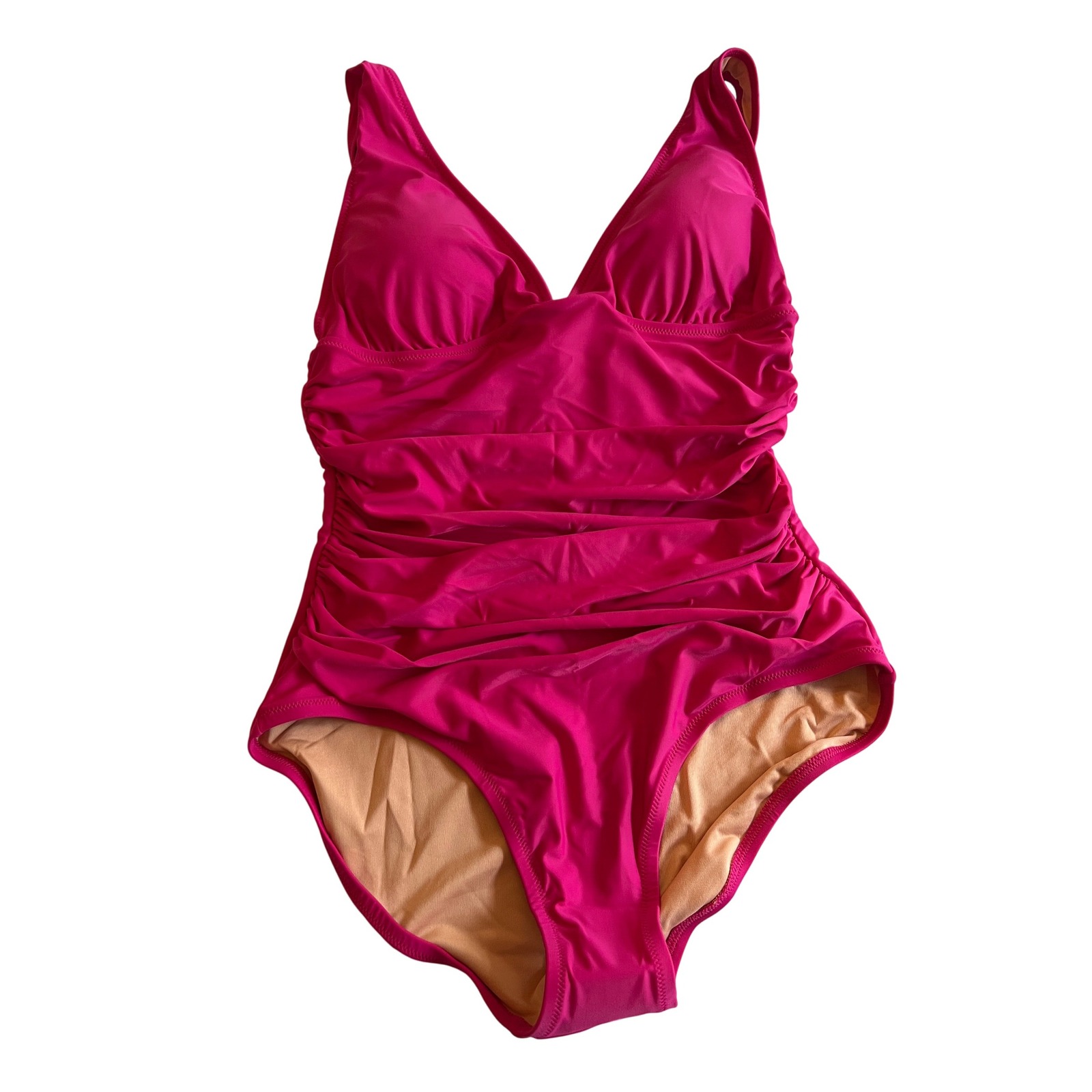 J. Crew Ruched One Piece Swimsuit Hot Pink Lined Size 10 NWT