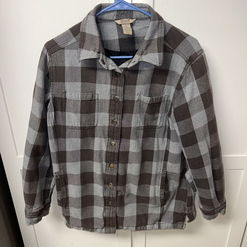 Duluth Trading Mens Medium Flapjack Flannel Plaid Quilted Heavy Shirt Jacket