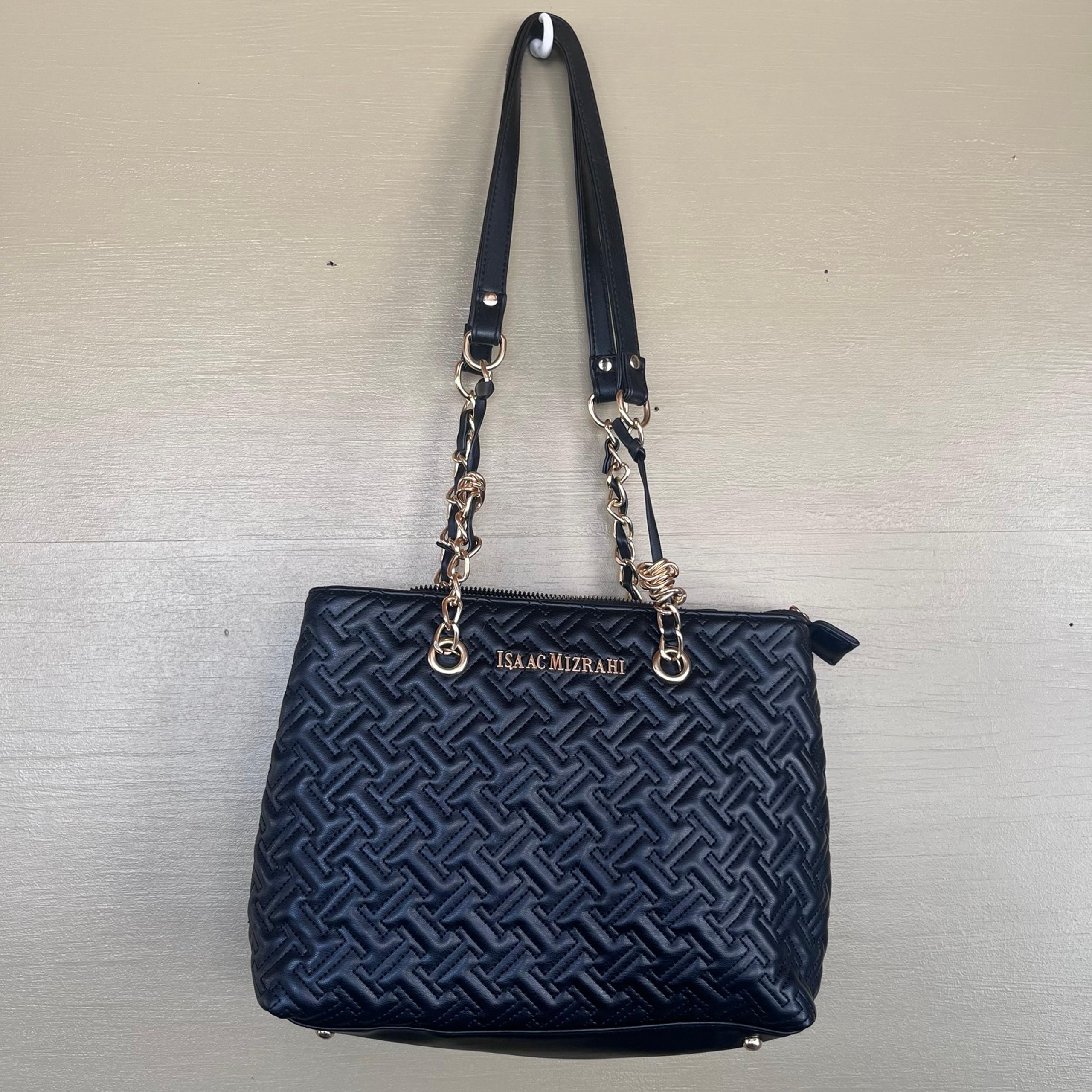 Isaac Mizrahi Logo Black with Gold laced ChainStrap Shoulder Bag