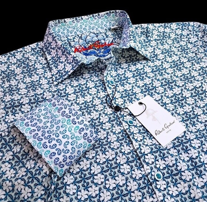 Robert Graham Geometric Shamrock Floral Paisley Mens Large Colorful Sport Shirt