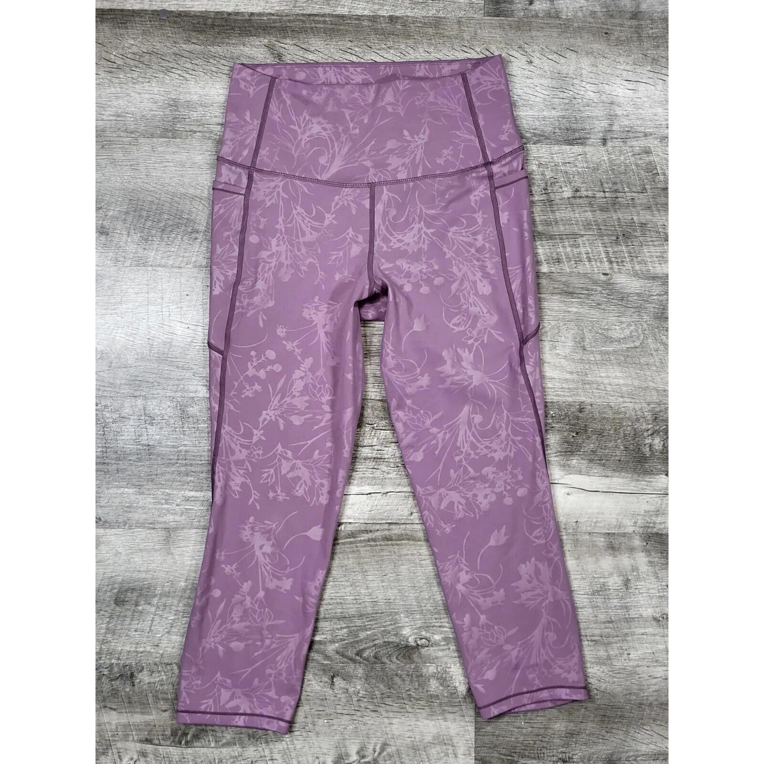 Zyia Active Leggings Women's 4 Pink Purple Floral Pockets Crop Yoga Casual