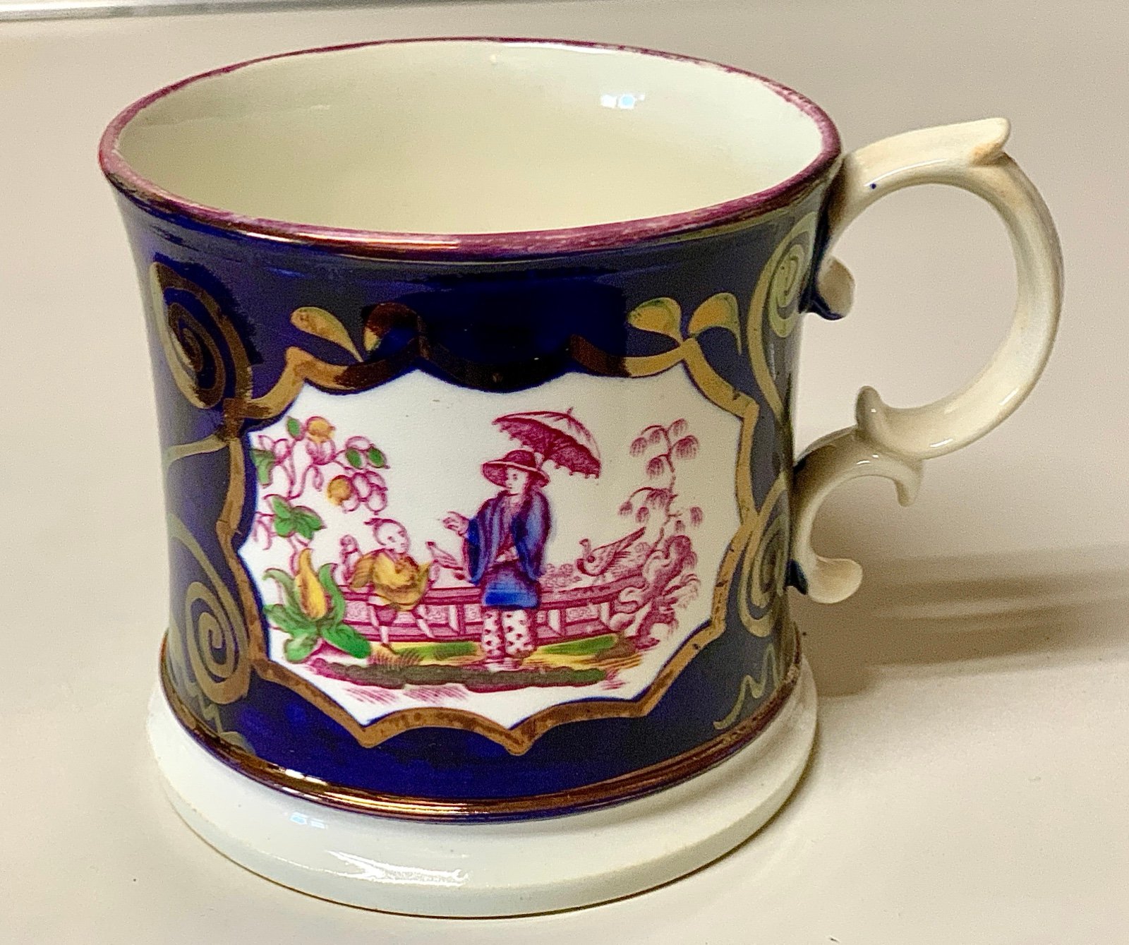 19th Century Antique Gaudy Welsh Chinoiserie Pattern Hand Painted Lusterware Mug