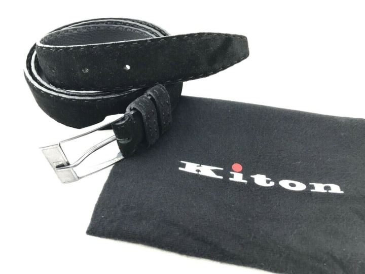 KITON Black Suede Men's Dress Belt 42”