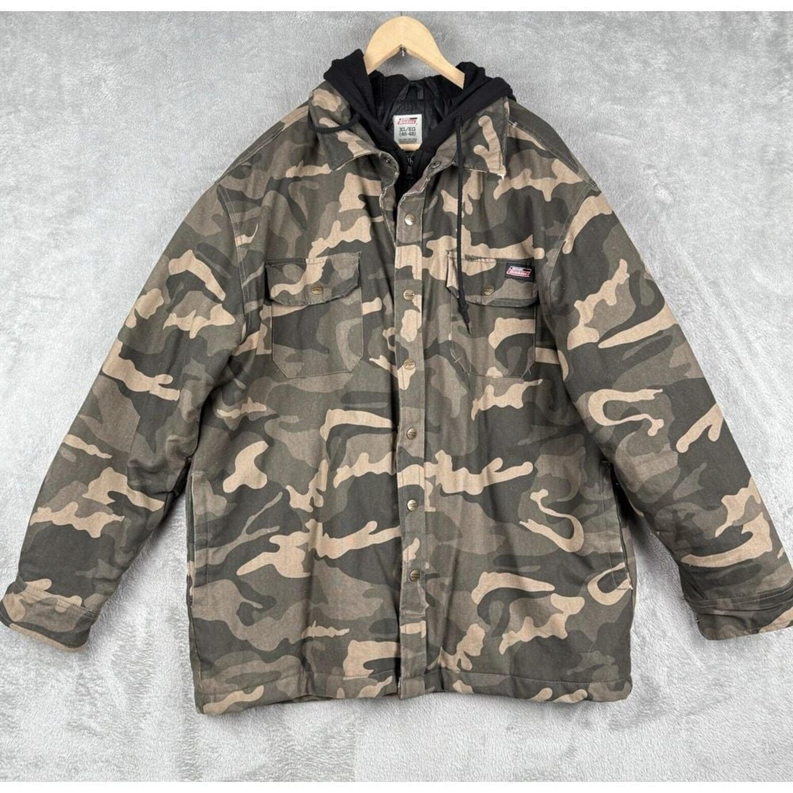 Dickies Water Repellent Duck Hooded Shirt Jacket Mens XL Camo Gorp Grunge Hunt