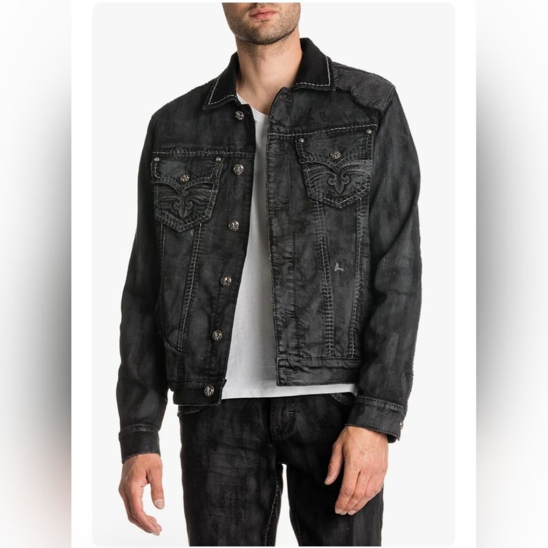 Rock Revival Marble Grey Mens Denim Jean Jacket Doheny 2XL Washed
