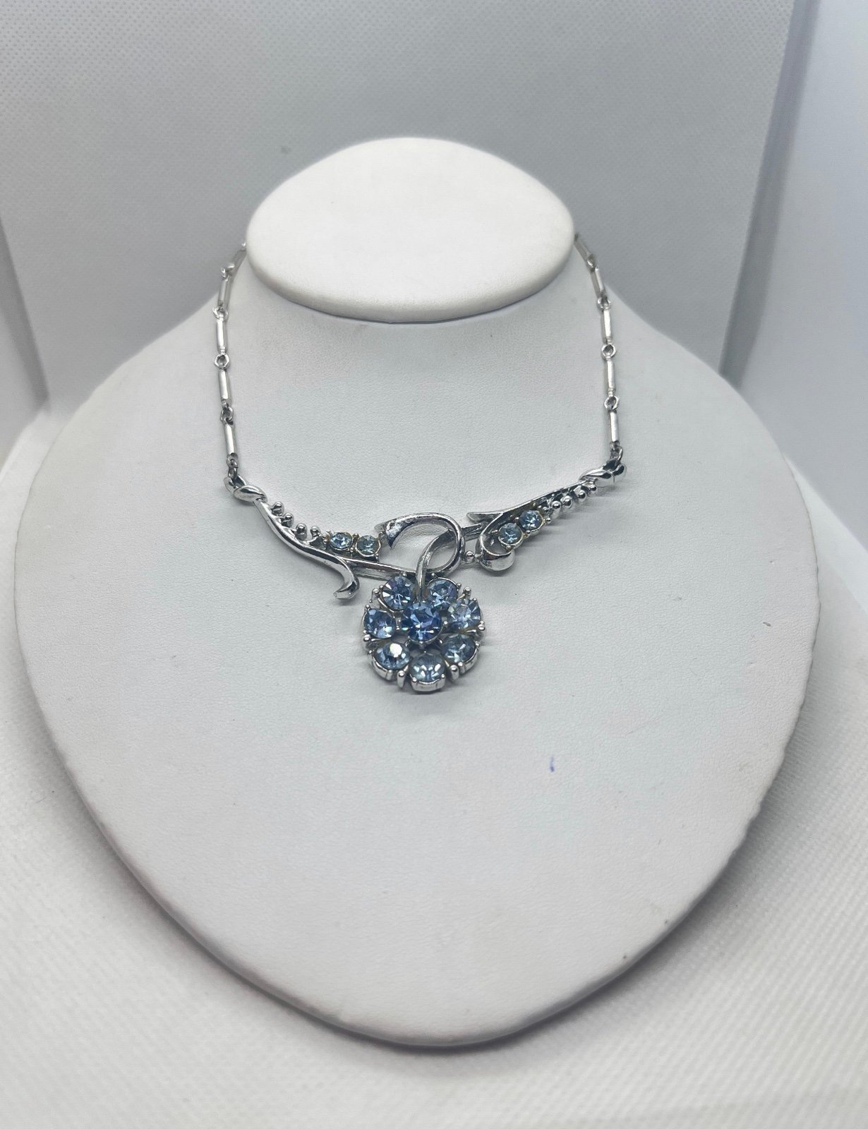 Coro signed blue Rhinestone Necklace