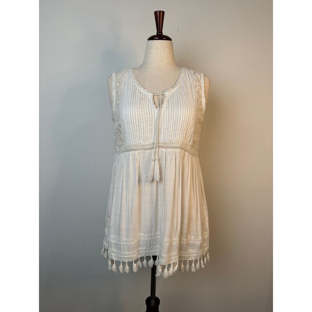 Dylan Cream Lace Boho Top with Tassels Size 4