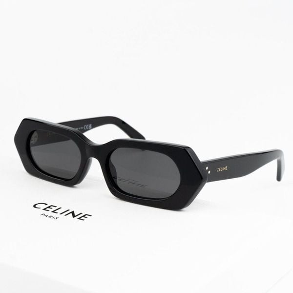 NEW Celine CL40243I 01A Shiny Black Smoke Rectangle Unisex Sunglasses CL 40243I