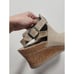 Papillio Birkenstock tan snakeskin wedge heel strappy clog 38 7/7.5