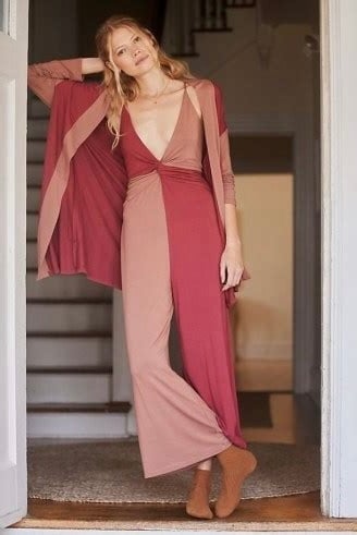 Twist front colorblock wide leg jumpsuit from Anthropologie