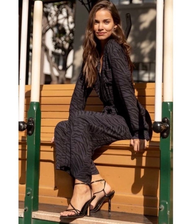 NEW | Rails Callan Wide Leg Button Front Jumpsuit Charcoal Tiger Stripe