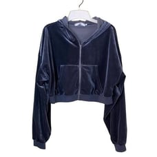 Adika Gambino Gray Zip-Up Velvet Crop Top Hoodie Size XL