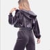 Adika Gambino Gray Zip-Up Velvet Crop Top Hoodie Size XL