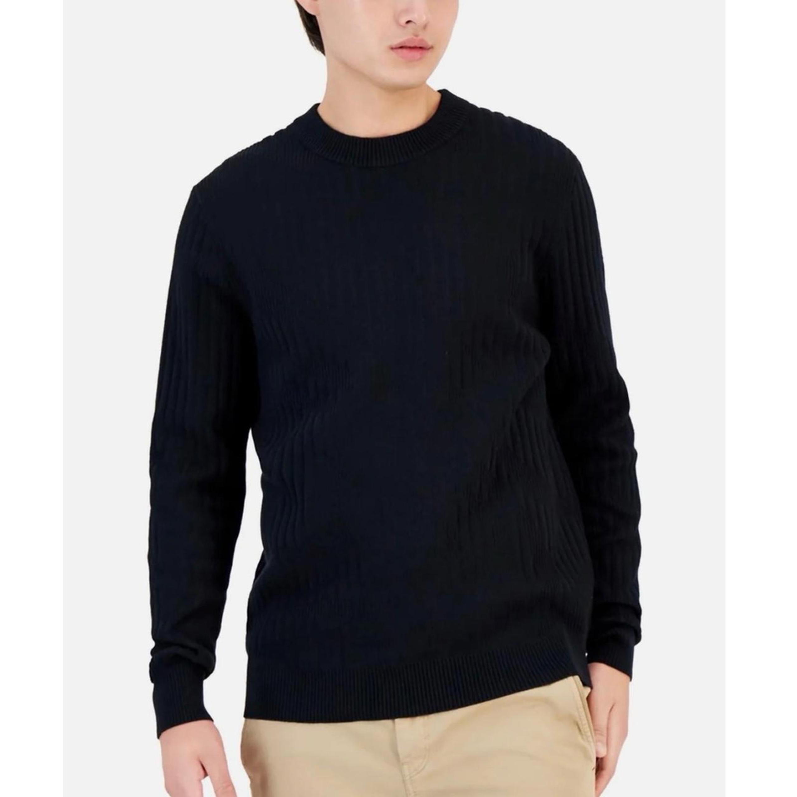 NWT Alfani Mens Ribbed Pullover Crewneck Sweater, Black Size S New w/Tag $70