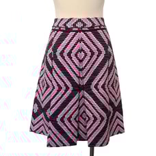 Tory Burch Pleated Geometric Skirt Cotton Linen Pink/Navy | Size: 4