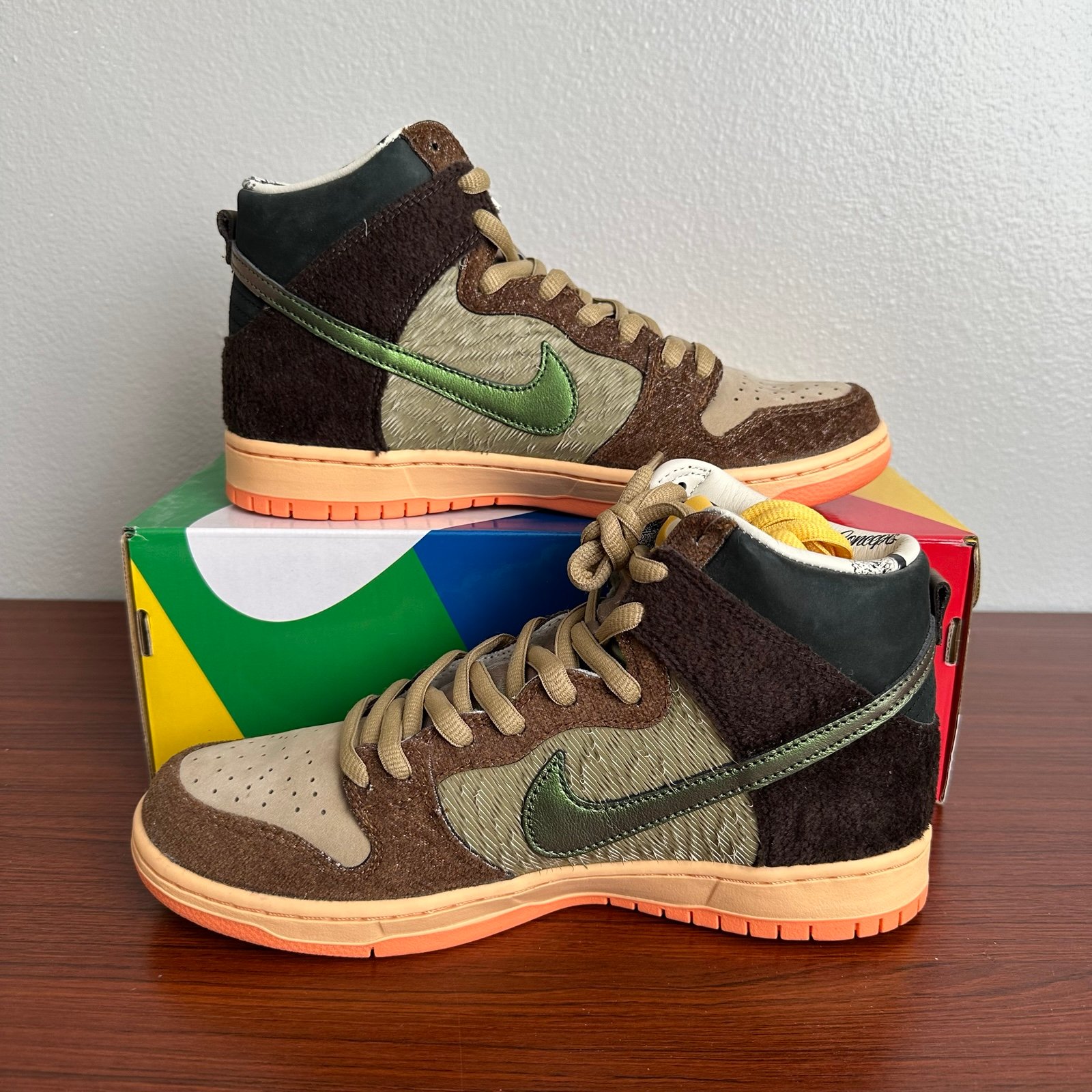 NEW Nike SB Dunk high concepts turdunken shoes orange green brown