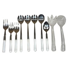 VTG Faceted Clear Lucite Handle Flatware Silverware Stainless Mixed Set Of 10