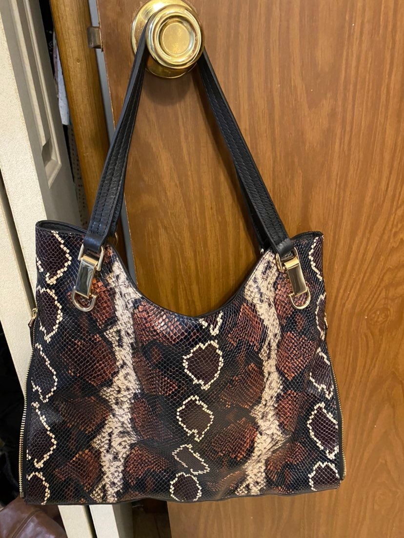 Vince Camuto Stefi Cognac Leopard Leather Shoulder Tote Vince Camuto Stefi Cognac Leopard Leather Shoulder Tote