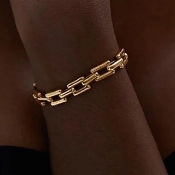 New 18k gold plated square cuban link chain bracelet