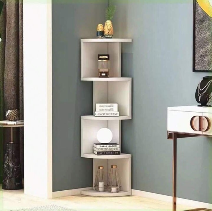 White 5-Layer Wall Corner Shelf Semi-Circle Bookshelf