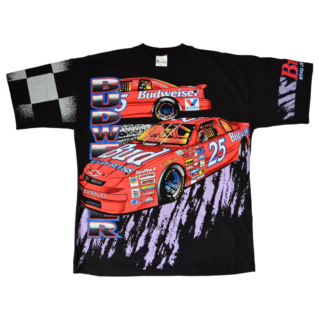Vintage NASCAR All Over Print (AOP) T-Shirt [XL] 90s Ken Schrader #25 Budweiser
