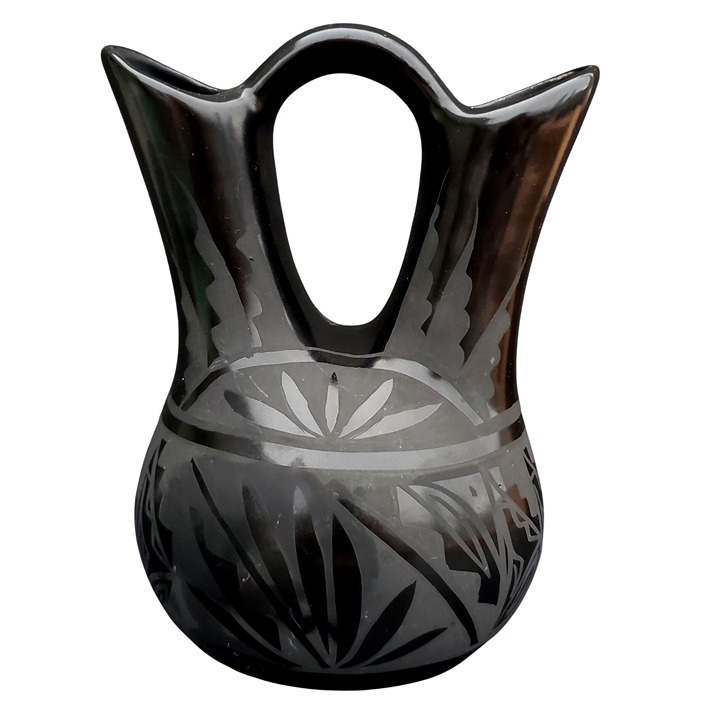 Signed Marvin Blackmore Pottery Navajo Wedding Vase Black on Black 8 Double