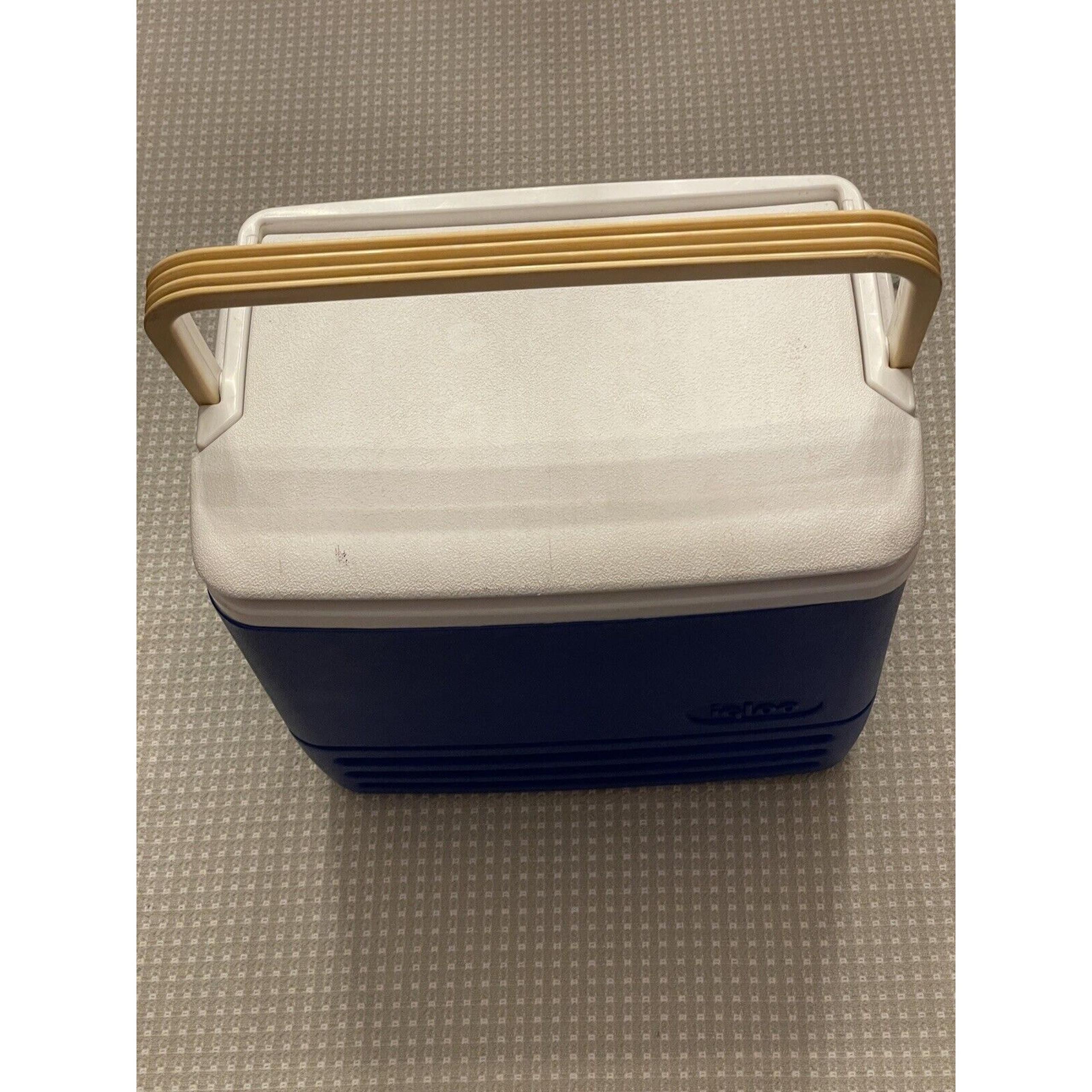 Vintage Igloo Blue Yellow Color Block Cooler Top Handle Tall Cooler H 13" Retro
