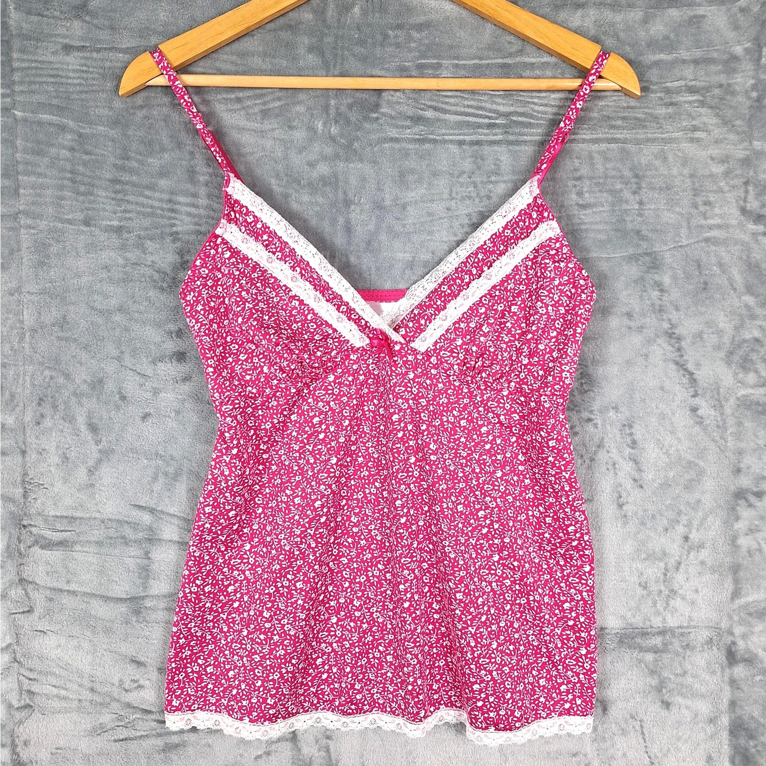 Womens Top Medium Pink Babydoll Y2K Fairy Coquette Floral Lace Feminine Dainty