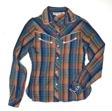 Vintage Silver City Western Plaid Pearl Snap Rodeo Shirt S