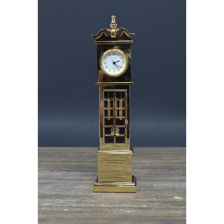 1980's Bulova Clock Gold Tone Miniature Grandfather B0552 Japan Office Doll Vtg