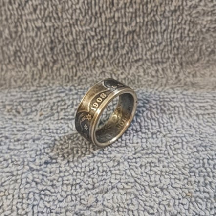 1908 Barber Half Dollar Handcrafted 90% Silver Coin Ring size 11
