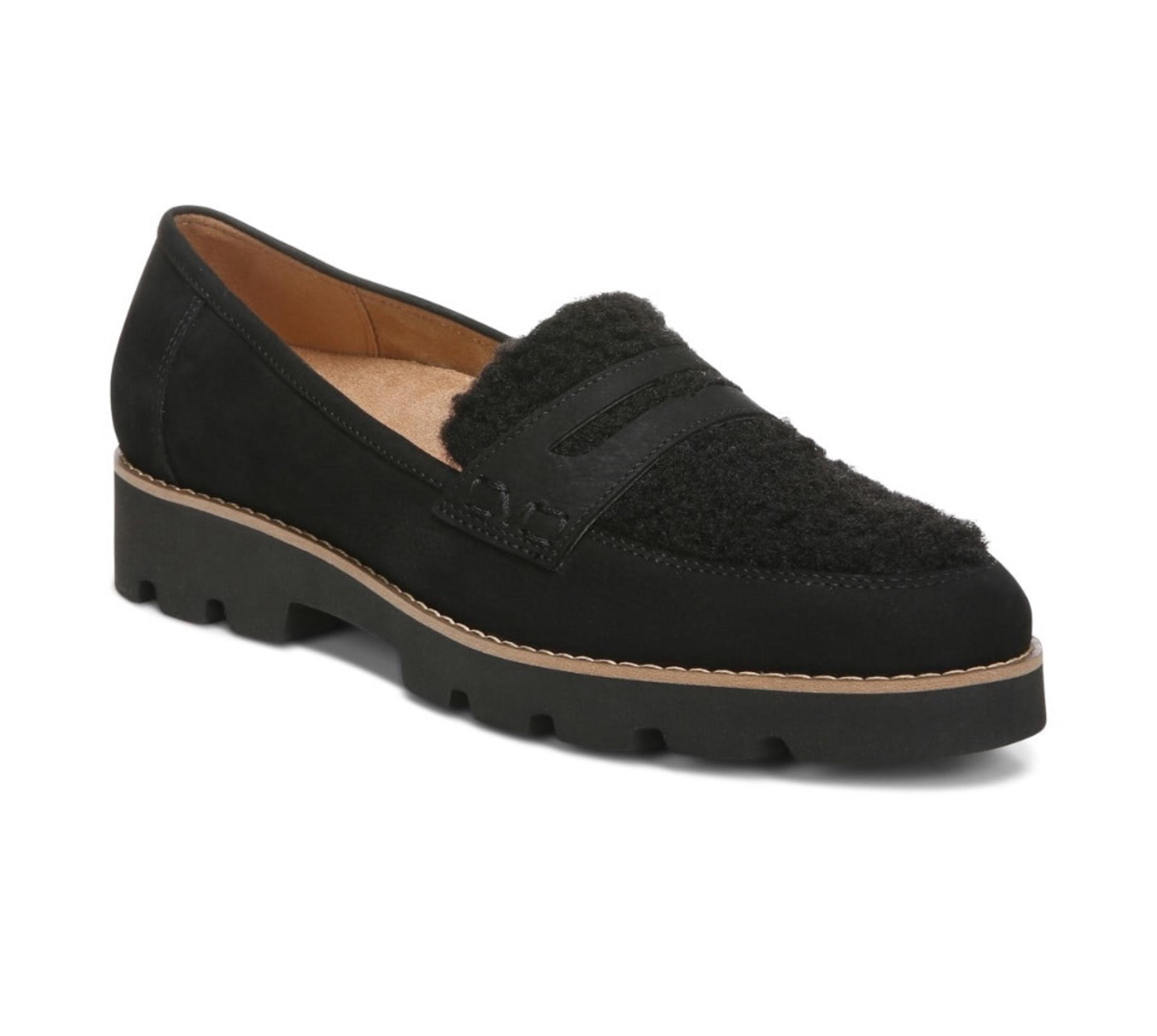 Vionic Cheryl faux fur shearling black loafer
