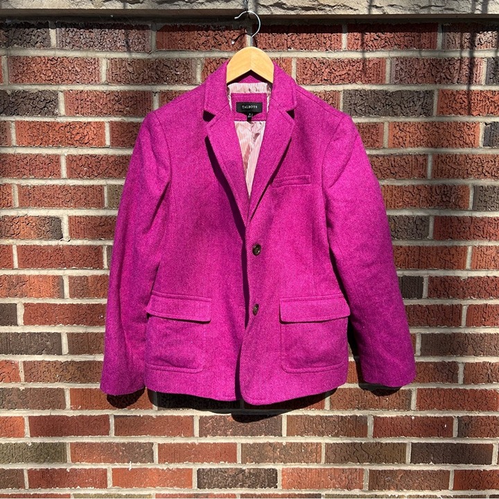 Talbots Fuchsia Pink and Purple Herringbone Wool Blazer Suit Jacket