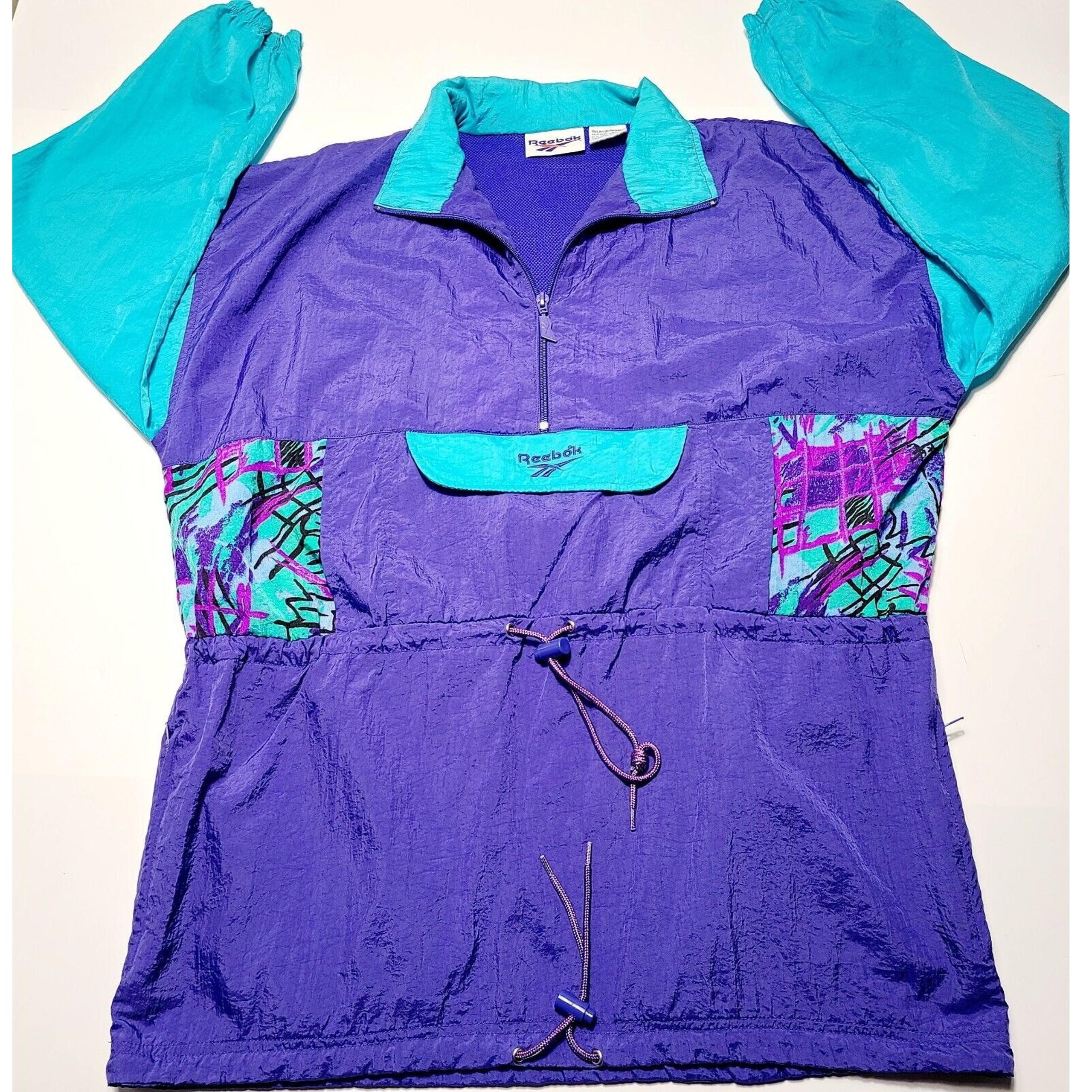 Vtg Reebok Anorak Track Jacket Purple Turquoise Windbreaker Women's Small 80's