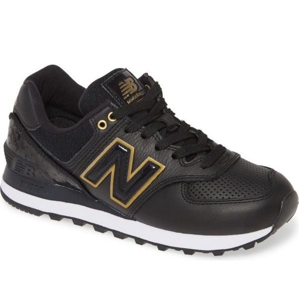 New balance embossed cheap leather sneaker black/gold