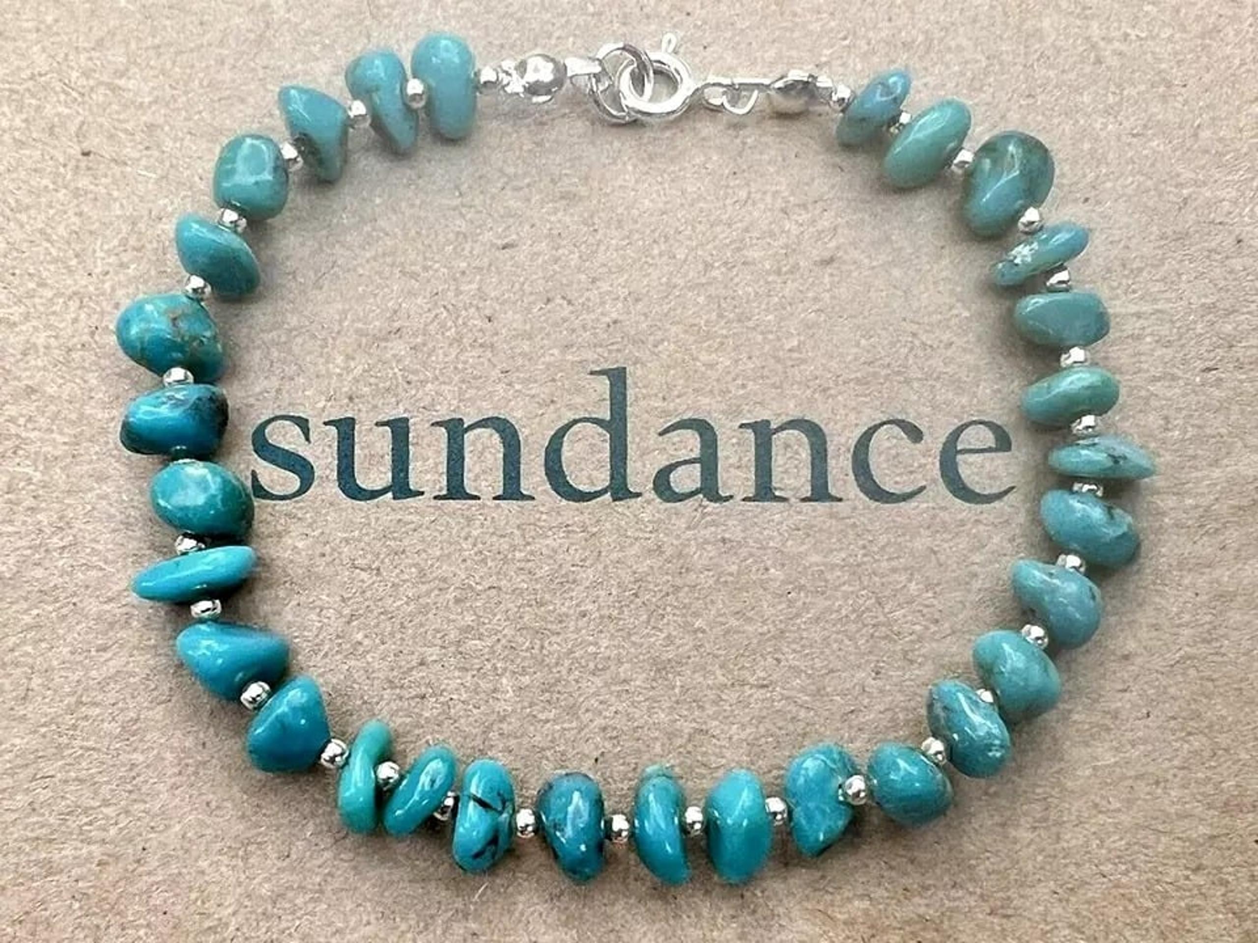 $148 NEW Sundance 7" S-M Turquoise Nugget Sterling Silver Beaded Bracelet USA