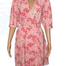 Oscar De La Renta Pink Label Pink Floral Print Short Belted Robe, Size Large