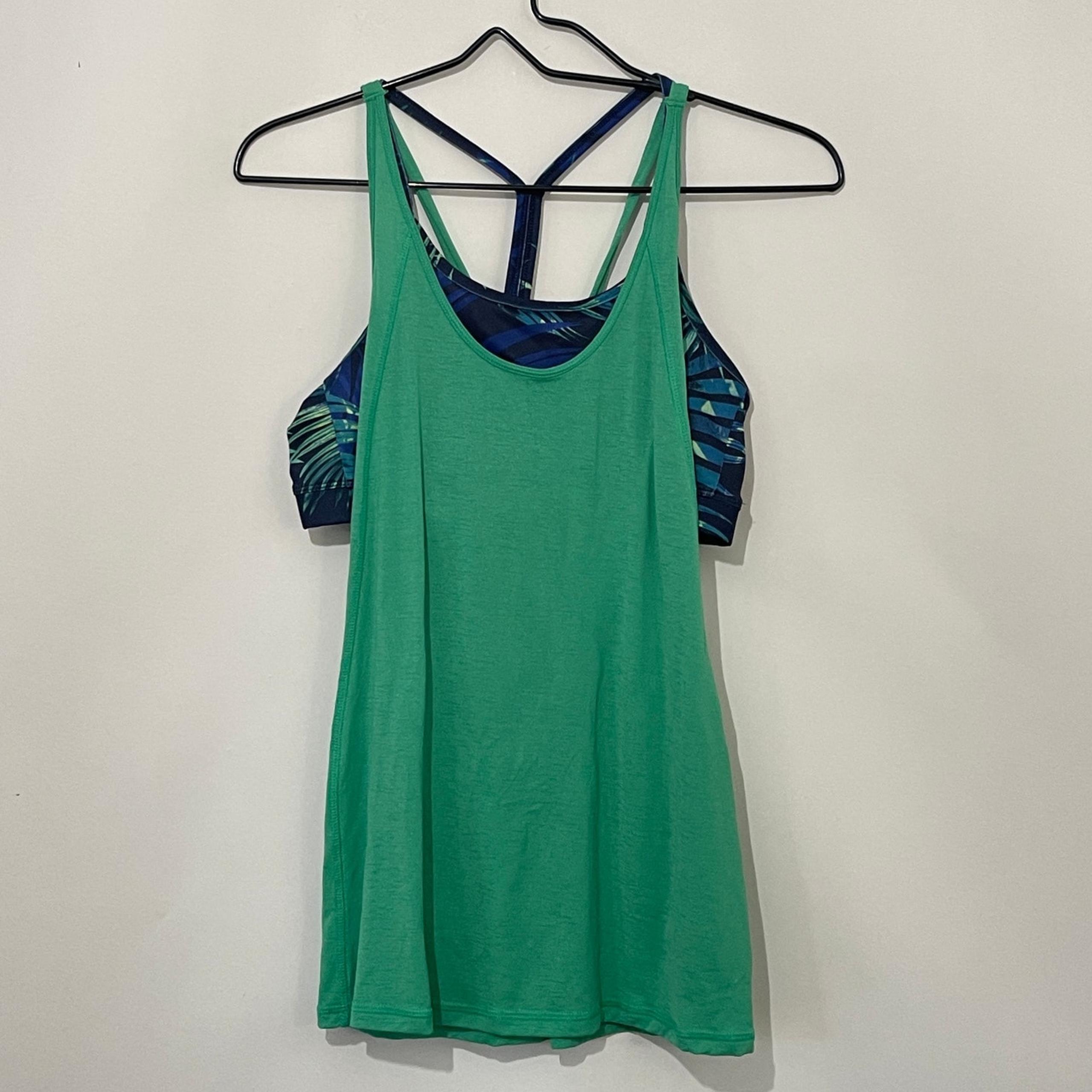 Champion Athletic Tank Top with Built In Sports Bra Womens Medium Green Blue