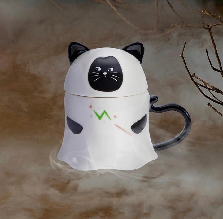Starbucks, Halloween White Ghost Cat w/Lid Mug, 12oz Thailand