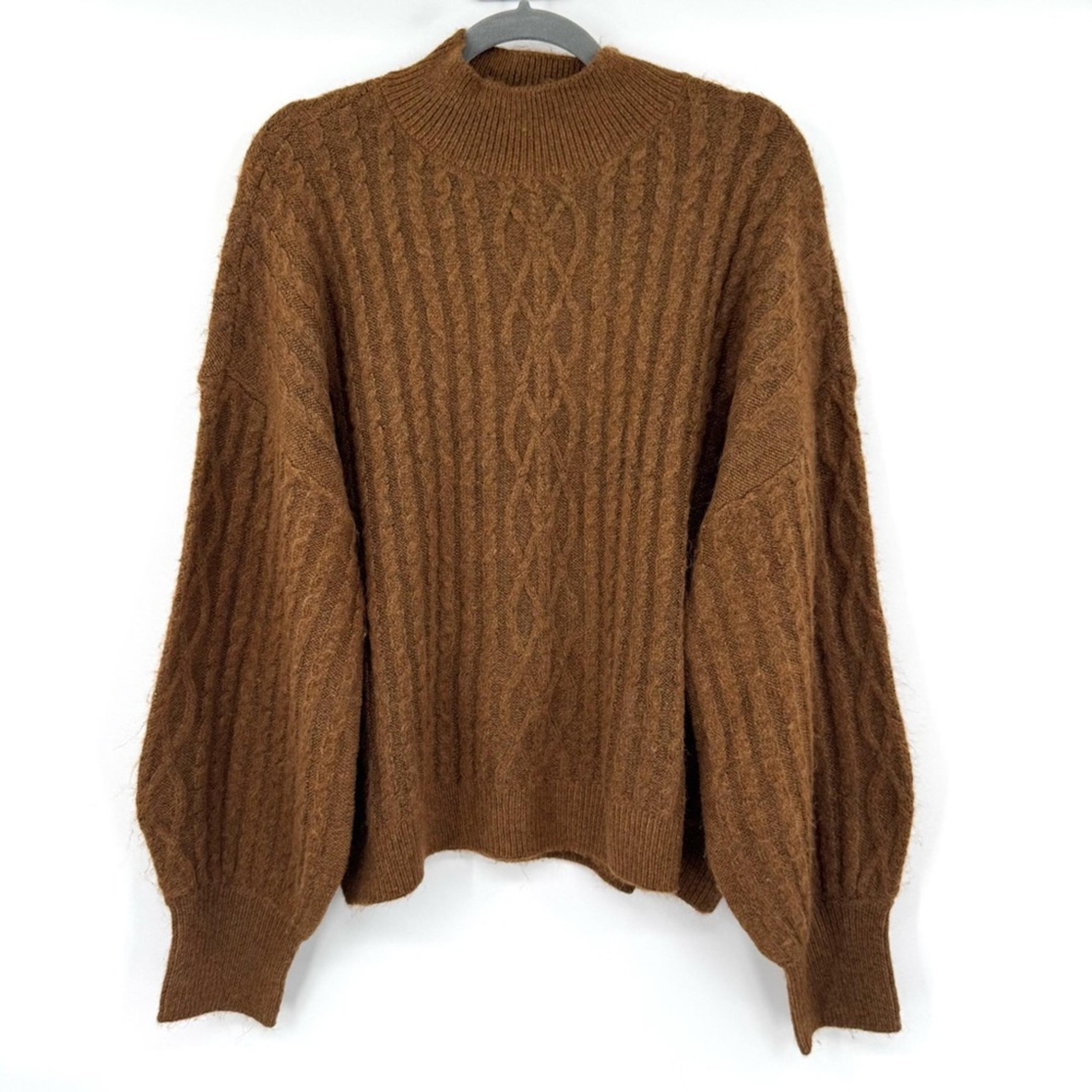 Vince Camuto Women's Brown Mock Neck Cable Knit Pullover Sweater Size XXL