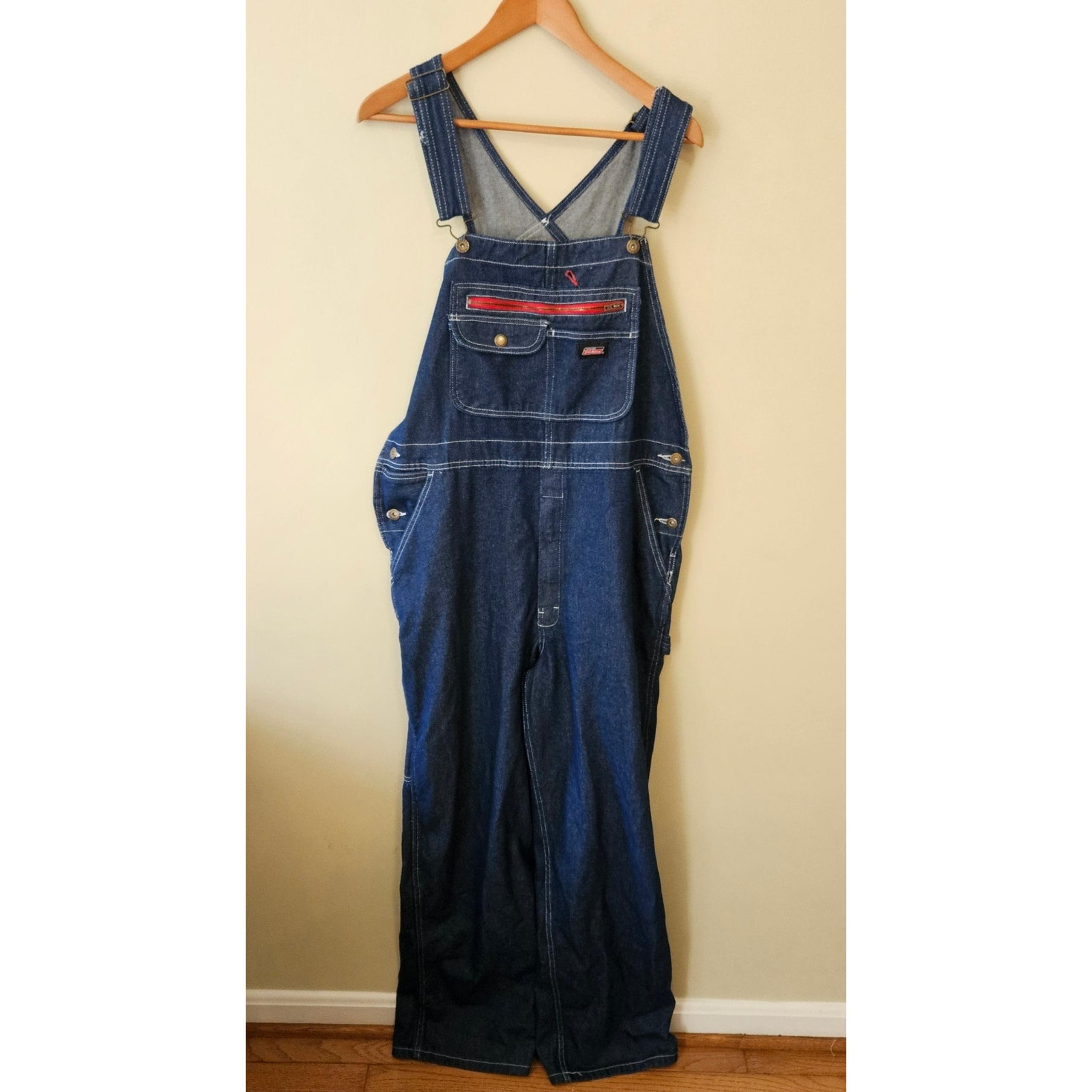 Dickies Men's Overalls, Size Medium (34x32) Dark Wash Workwear Carpenter Farmer