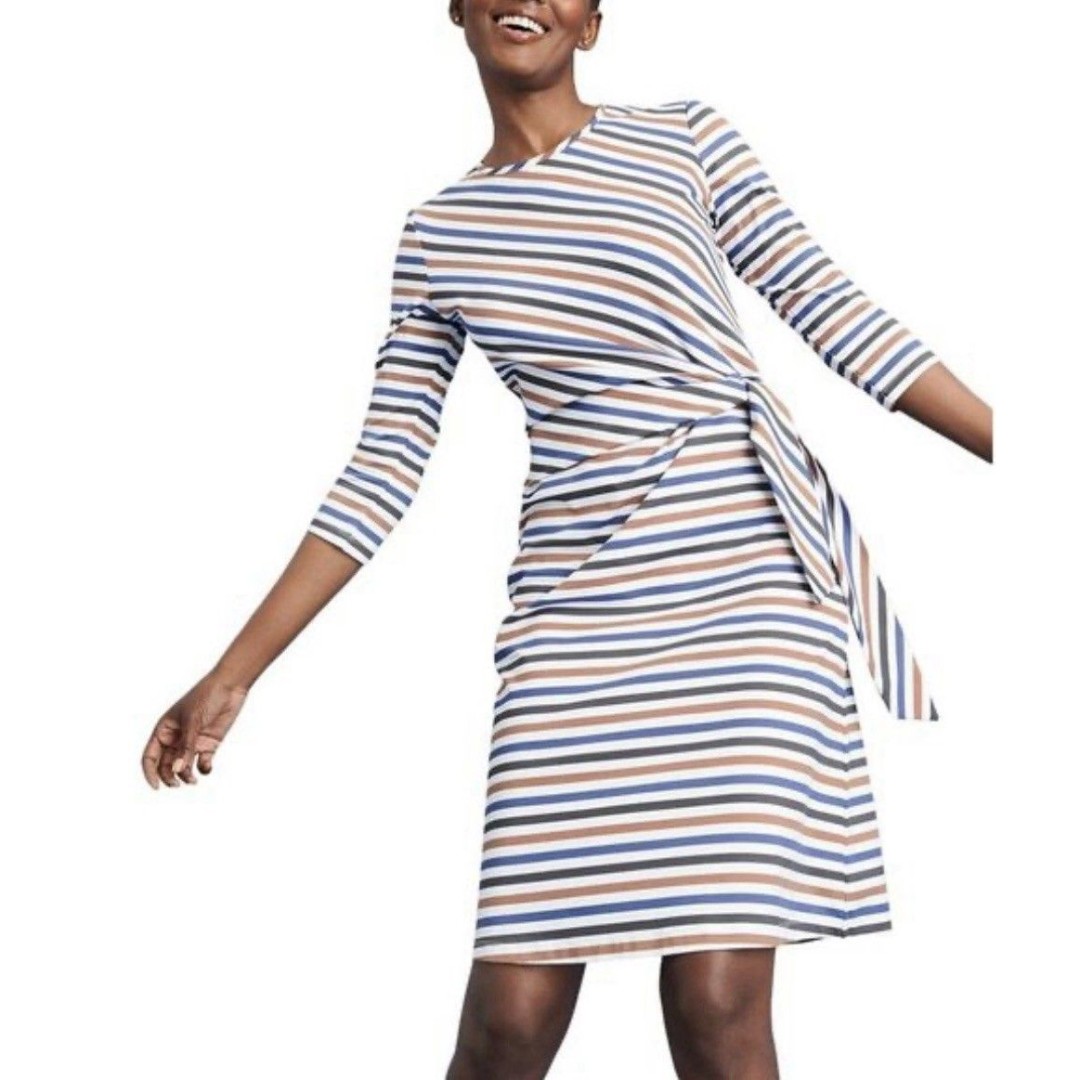 J. McLaughlin Size S 3/4 Sleeve Elora Bangle Multi Stripe Catalina Cloth Dress