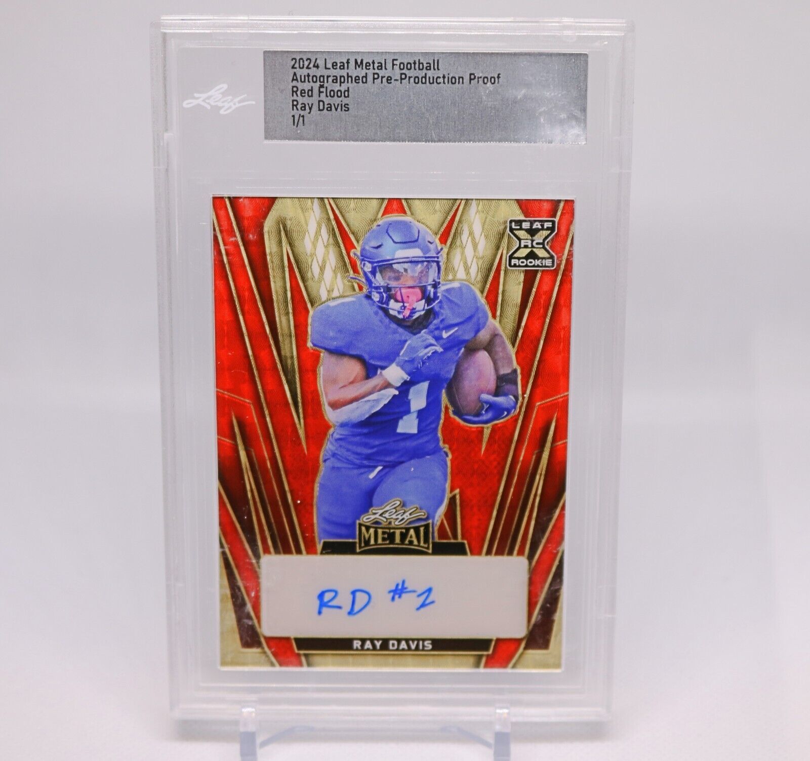 2024 Leaf Metal Autographed Pre-Production Proof Red Flood Ray Davis 1/1 Rookie