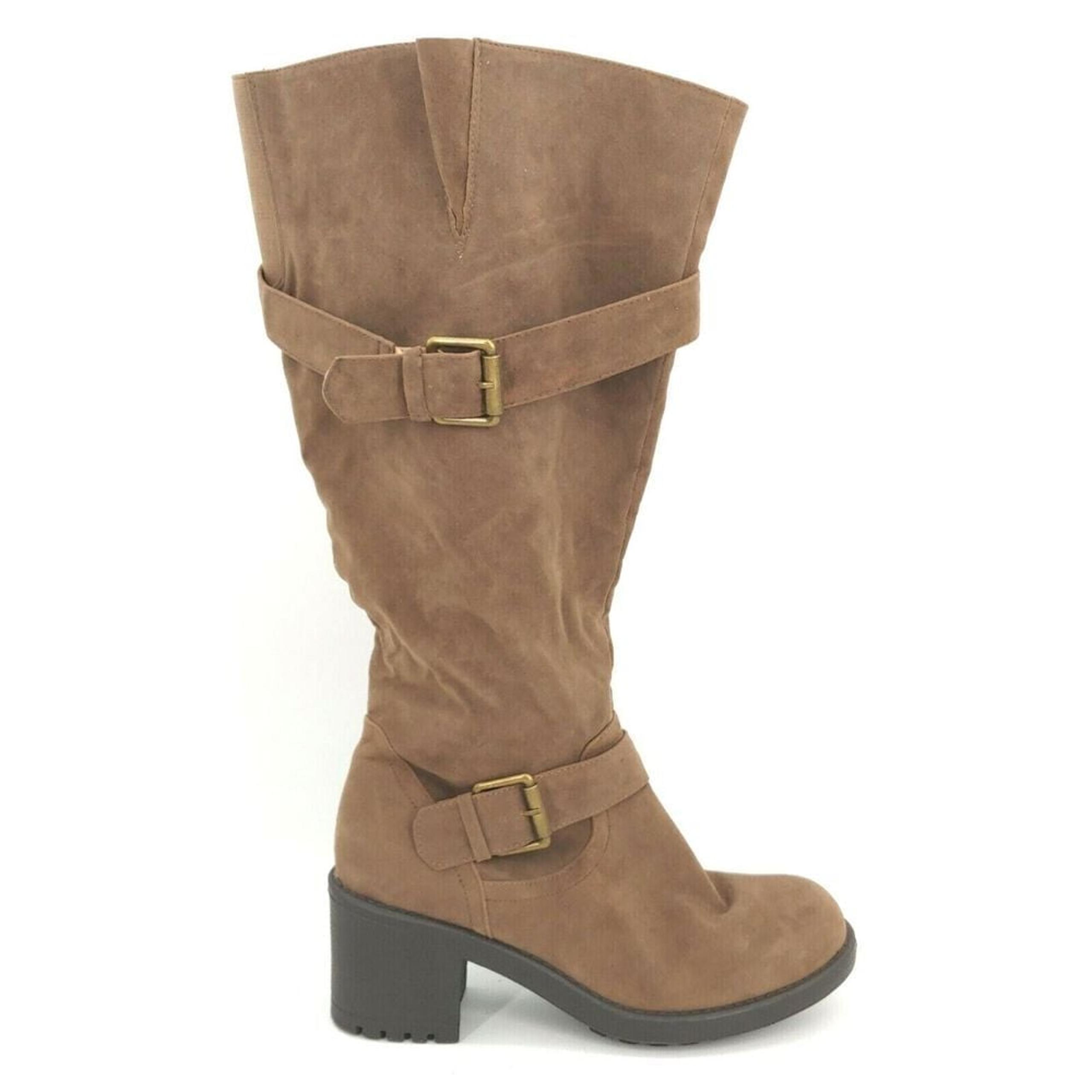 Lane Bryant Womens Faux Suede Knee High Boot Zip Accent Buckles Dark Taupe 9W